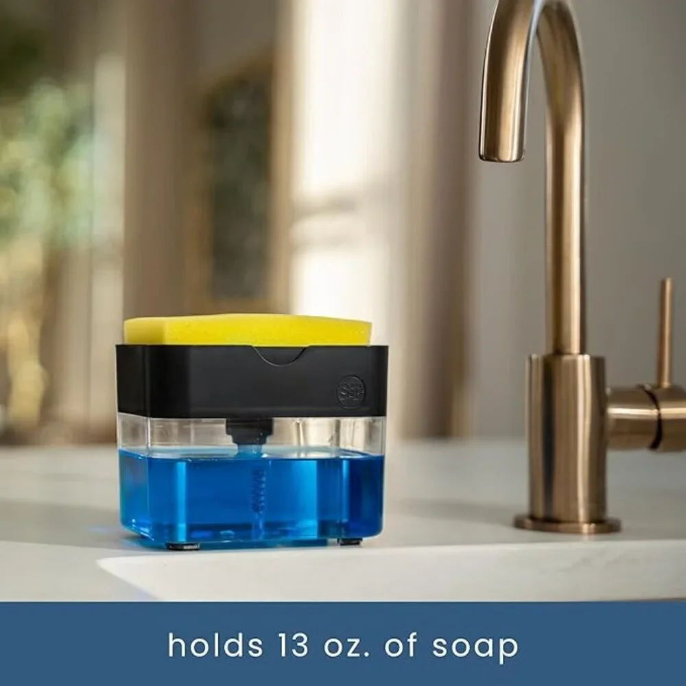2-in-1 Dish Soap Dispenser Pump & Sponge Holder Kitchen Sink Organizer 13 oz